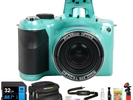 Polaroid iE6035 18MP 60x Optical Zoom Digital Camera, Teal w  32GB Memory Card Kit Supply