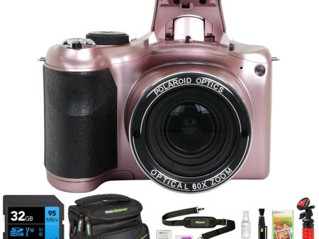 Polaroid iE6035 18MP 60x Optical Zoom Digital Camera, Rose Gold w  32GB Memory Card Kit Supply