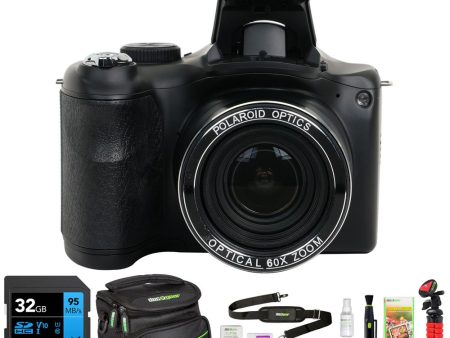 Polaroid iE6035 18MP 60x Optical Zoom Digital Camera, Black w  32GB Memory Card Kit For Cheap