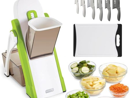 Dash Safe Slice Mandoline Slicer, Dicer, Green + Knife Set + Cutting Board Bundle Cheap