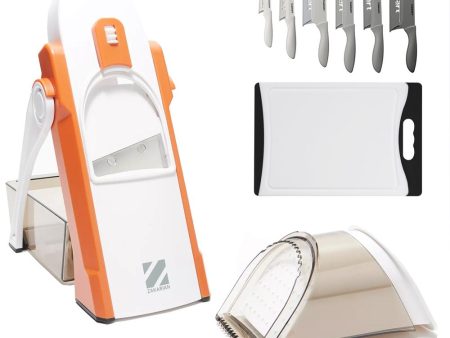 Dash Safe Slice Mandoline Slicer, Dicer, Orange + Knife Set + Cutting Board Bundle For Discount