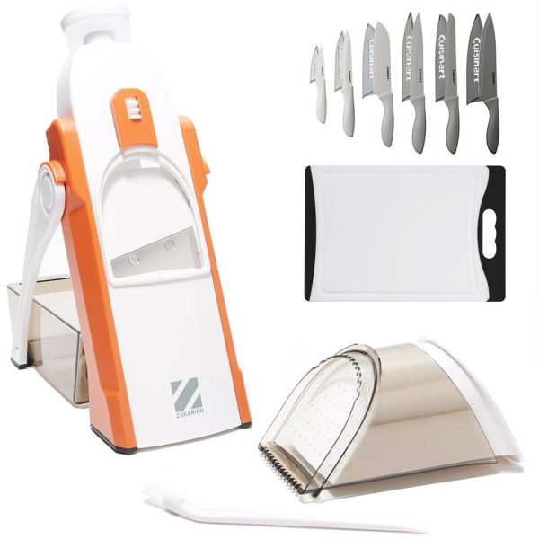 Dash Safe Slice Mandoline Slicer, Dicer, Orange + Knife Set + Cutting Board Bundle For Discount