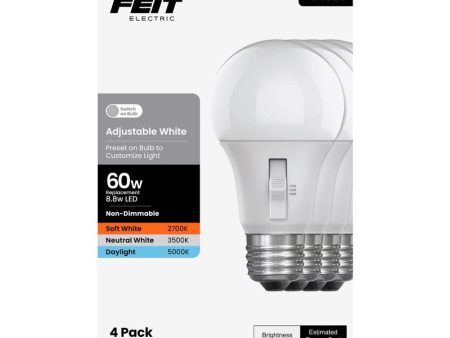 Feit A19 E26 (Medium) LED Bulb Adjustable White 60 Watt Equivalence 4 pk Cheap