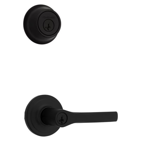 Kwikset Matte Black Lever and Single Cylinder Deadbolt KW1 1-3 4 in. on Sale