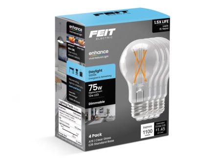 Feit A19 E26 (Medium) Filament LED Bulb Daylight 75 Watt Equivalence 4 pk Online