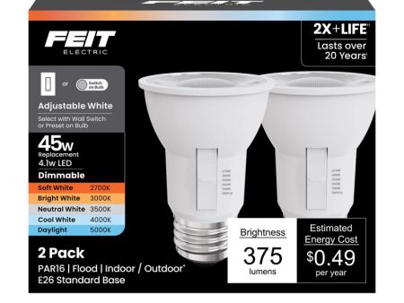 Feit PAR16 E26 (Medium) LED Bulb Adjustable White 45 Watt Equivalence 2 pk on Sale