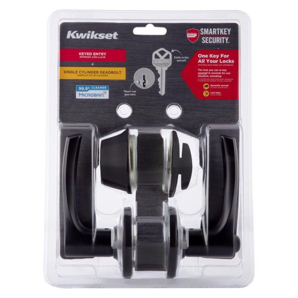 Kwikset Matte Black Lever and Single Cylinder Deadbolt KW1 1-3 4 in. on Sale