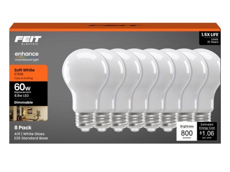 Feit A19 E26 (Medium) LED Bulb Soft White 60 Watt Equivalence 8 pk on Sale