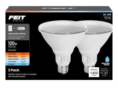 Feit PAR38 E26 (Medium) LED Bulb Adjustable White 120 Watt Equivalence 2 pk Hot on Sale