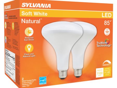 Sylvania Natural BR40 E26 (Medium) LED Floodlight Bulb Soft White 85 Watt Equivalence 2 pk For Sale