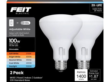 Feit BR30 E26 (Medium) LED Bulb Adjustable White 100 Watt Equivalence 2 pk Online