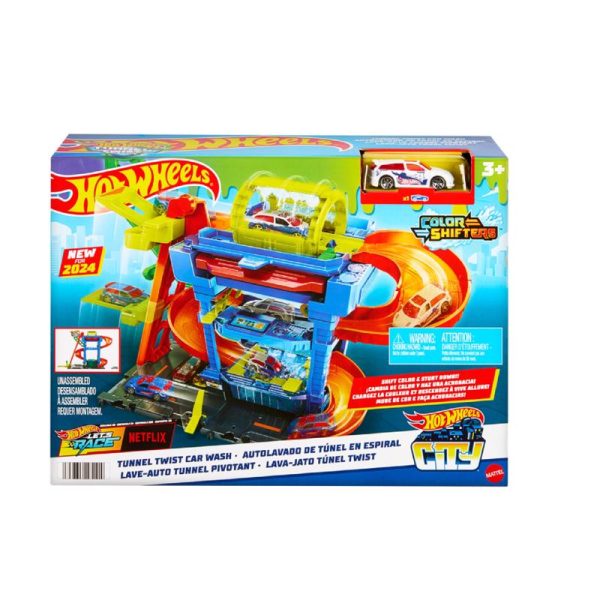 Hot Wheels City Tunnel Twist Car Wash Multicolored 18 pc Online now