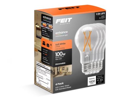 Feit A19 E26 (Medium) Filament LED Bulb Soft White 100 Watt Equivalence 4 pk Supply