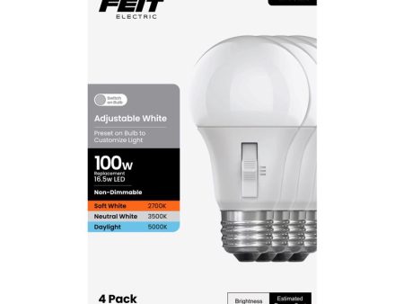 Feit A19 E26 (Medium) LED Bulb Adjustable White 100 Watt Equivalence 4 pk Sale