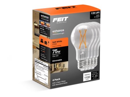 Feit A19 E26 (Medium) Filament LED Bulb Soft White 75 Watt Equivalence 4 pk Online Sale