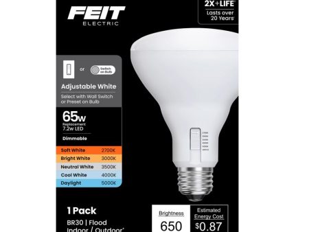 Feit BR30 E26 (Medium) LED Bulb Adjustable White 65 Watt Equivalence 1 pk Online now