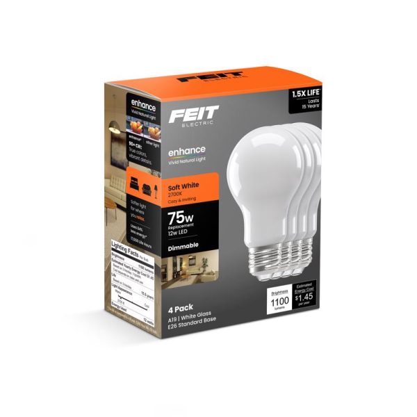 Feit A19 E26 (Medium) LED Bulb Soft White 75 Watt Equivalence 4 pk Supply